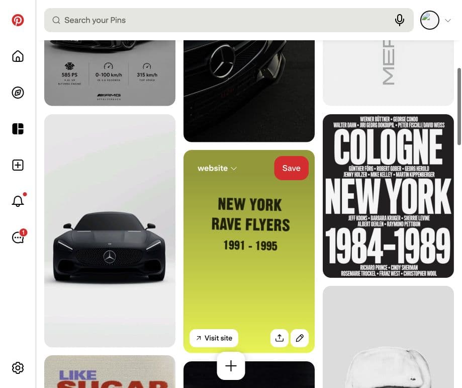 Pinterest board examples pairing automotive precision with rave-flyer typography