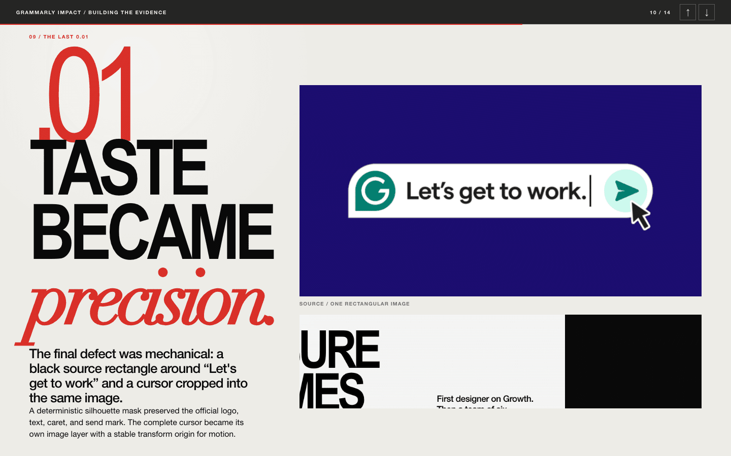 Browser process slide documenting the final precision edit